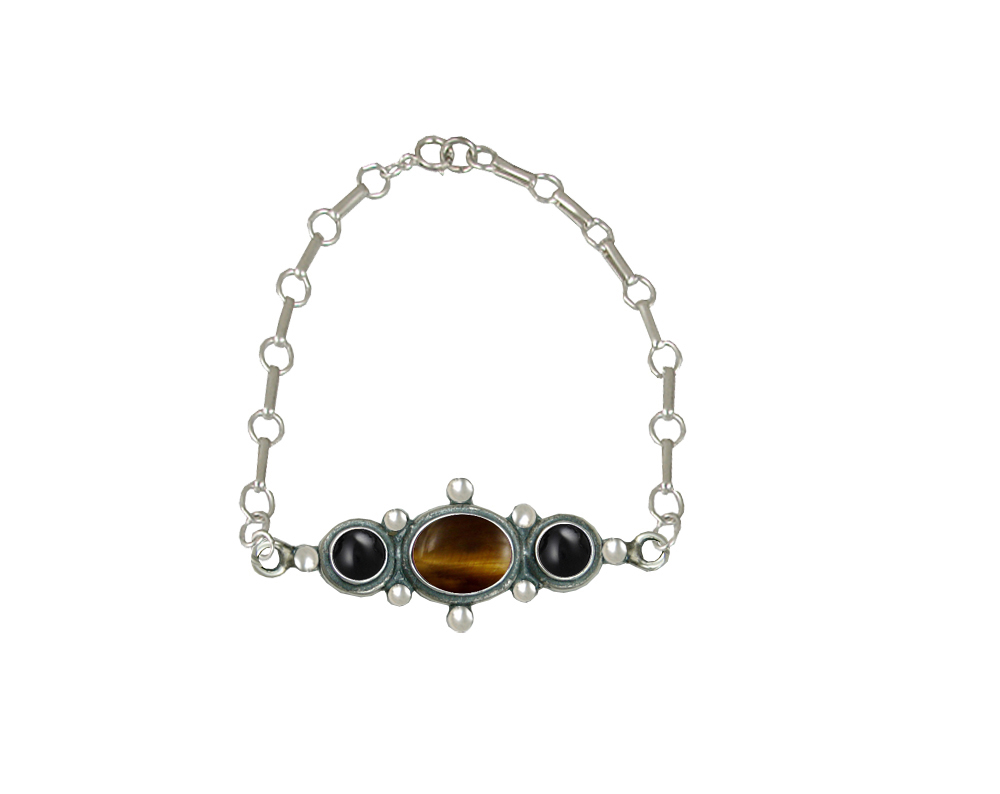 Sterling Silver Victorian Bracelet With Tiger Eye And Black Onyx